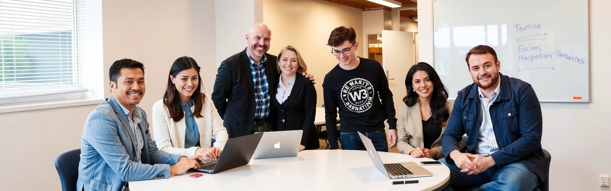 Promowell team collaborating in a modern office environment