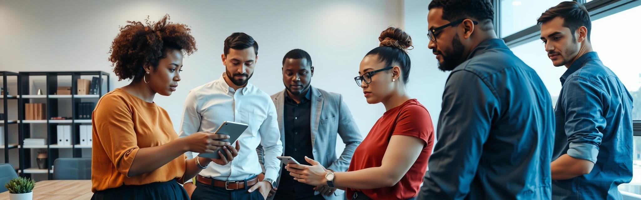 Professional team collaborating on a business project, symbolizing a new beginning
