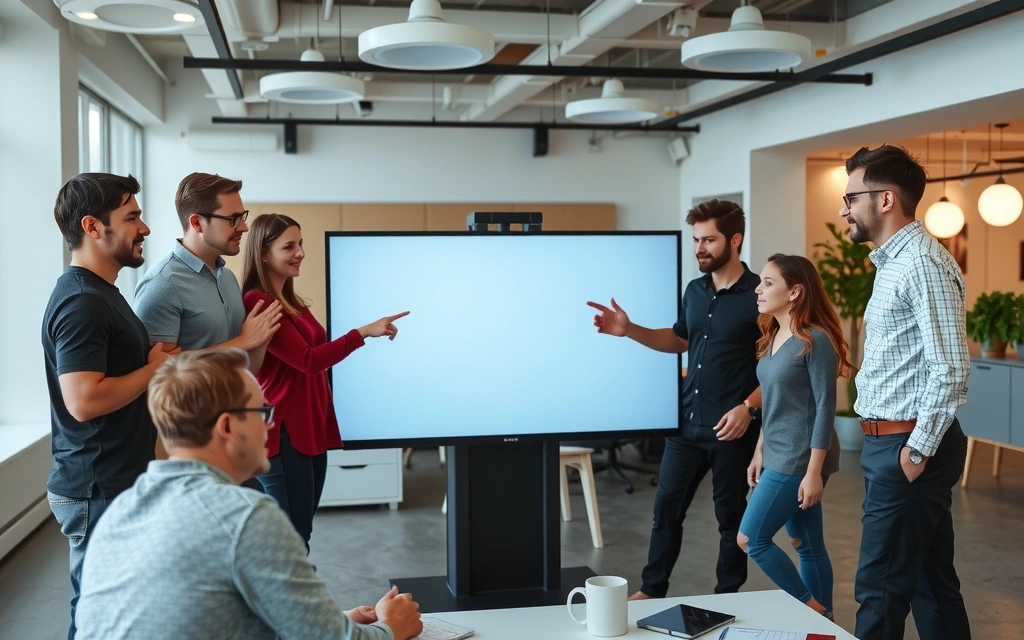 Promowell Marketing Agency team working collaboratively on a large screen
