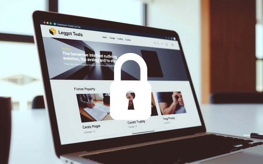 Laptop screen displaying website content with a lock icon, representing intellectual property protection